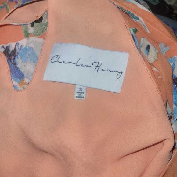 Charles Henry Peach Floral Halter Twist Knot Neckline Dress Size S - Picture 8 of 8